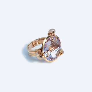 18k Rose Gold Italian Ring Set Centrally With a Large Pink Amethyst. Shop Vintage and Antique Gold Engagement Rings from FIGLIO Jewellery.