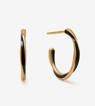 Candy Hoops in Yellow Gold, Black enamel