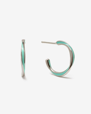 Candy Hoops in Silver, Turquoise enamel - Silver Hoop Earrings - FIGLIO