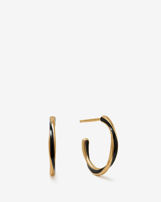 Candy Hoops in Yellow Gold, Black enamel - Silver Hoop Earrings - FIGLIO