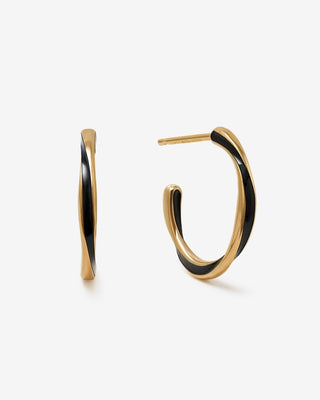 Candy Hoops in Yellow Gold, Black enamel - Silver Hoop Earrings - FIGLIO